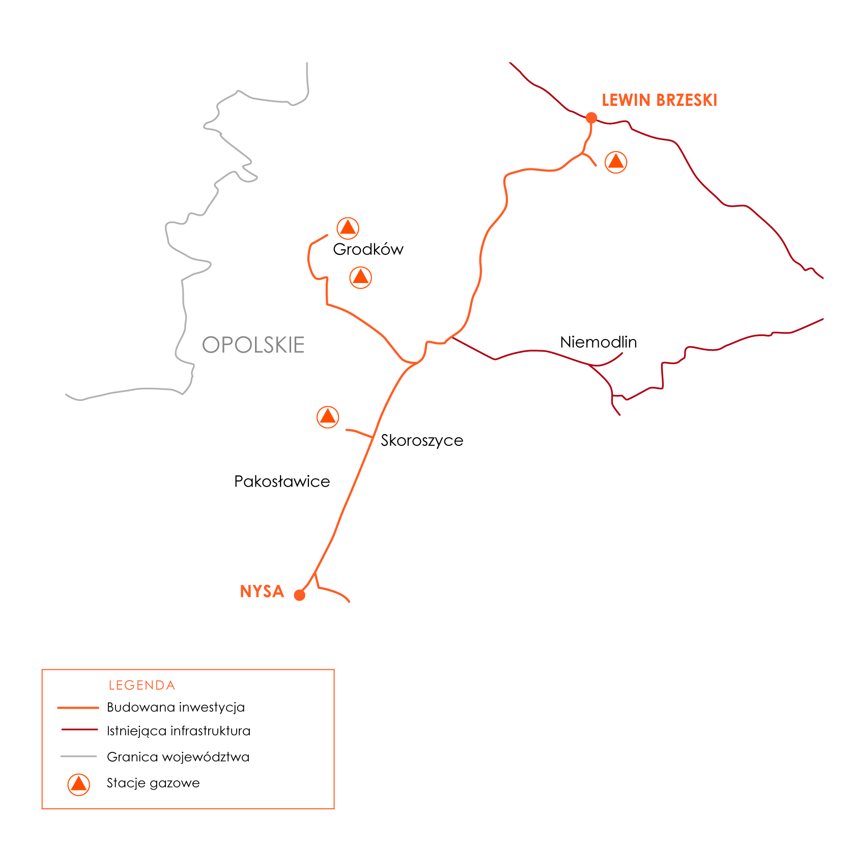 Mapka gazociągu Lewin Brzeski-Nysa