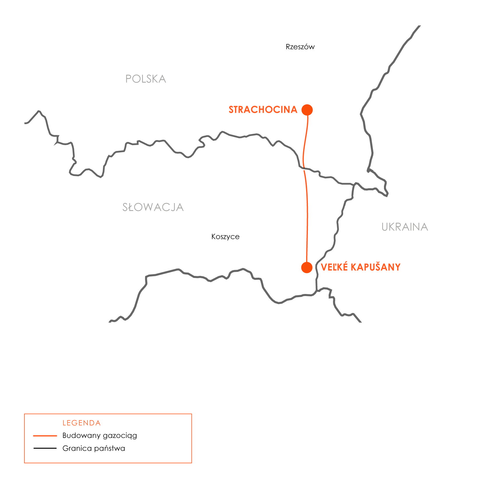 Mapka gazociągu Polska-Słowacja