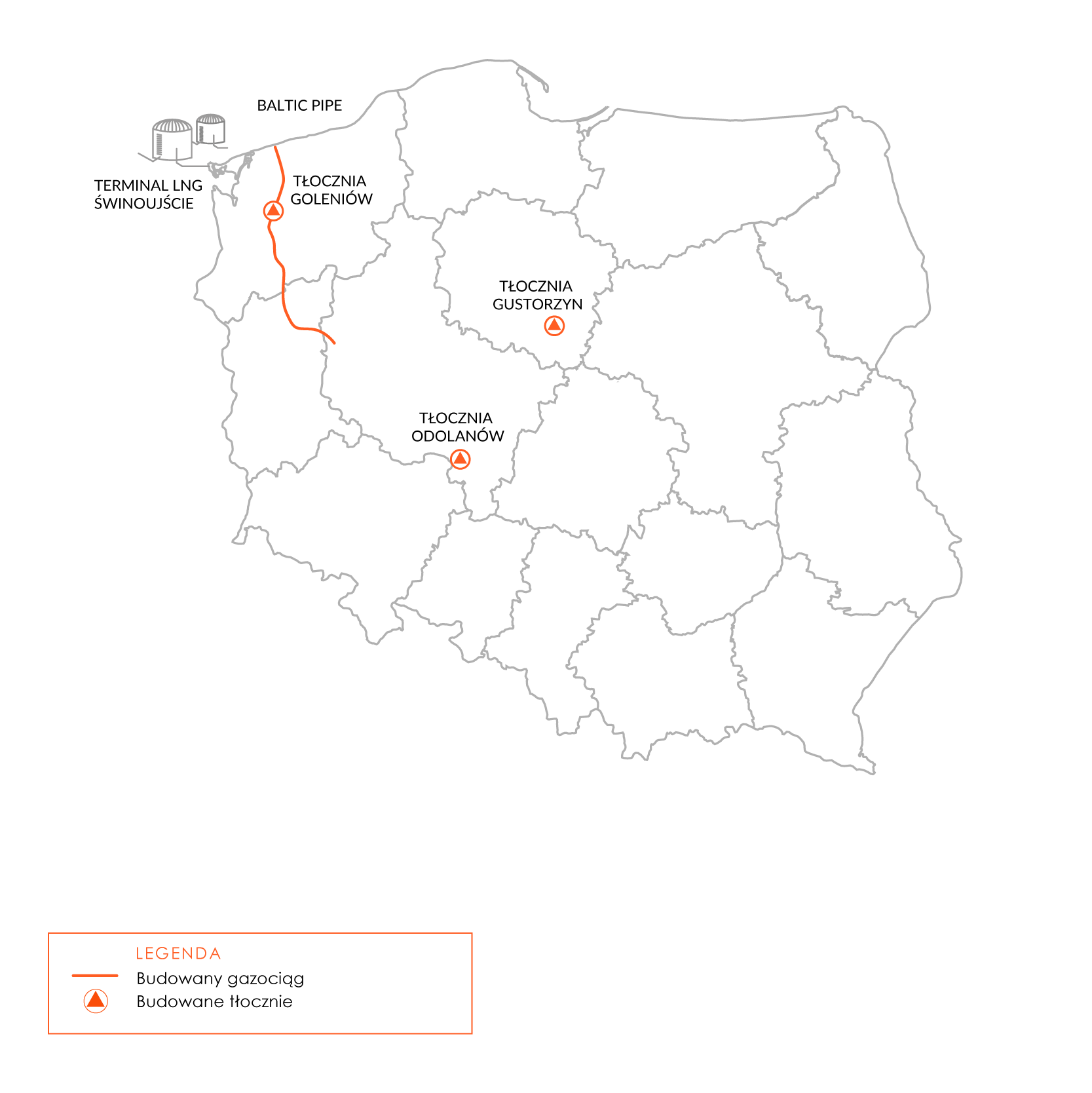 Mapka przedstawiająca gazociąg Goleniów-Lwówek