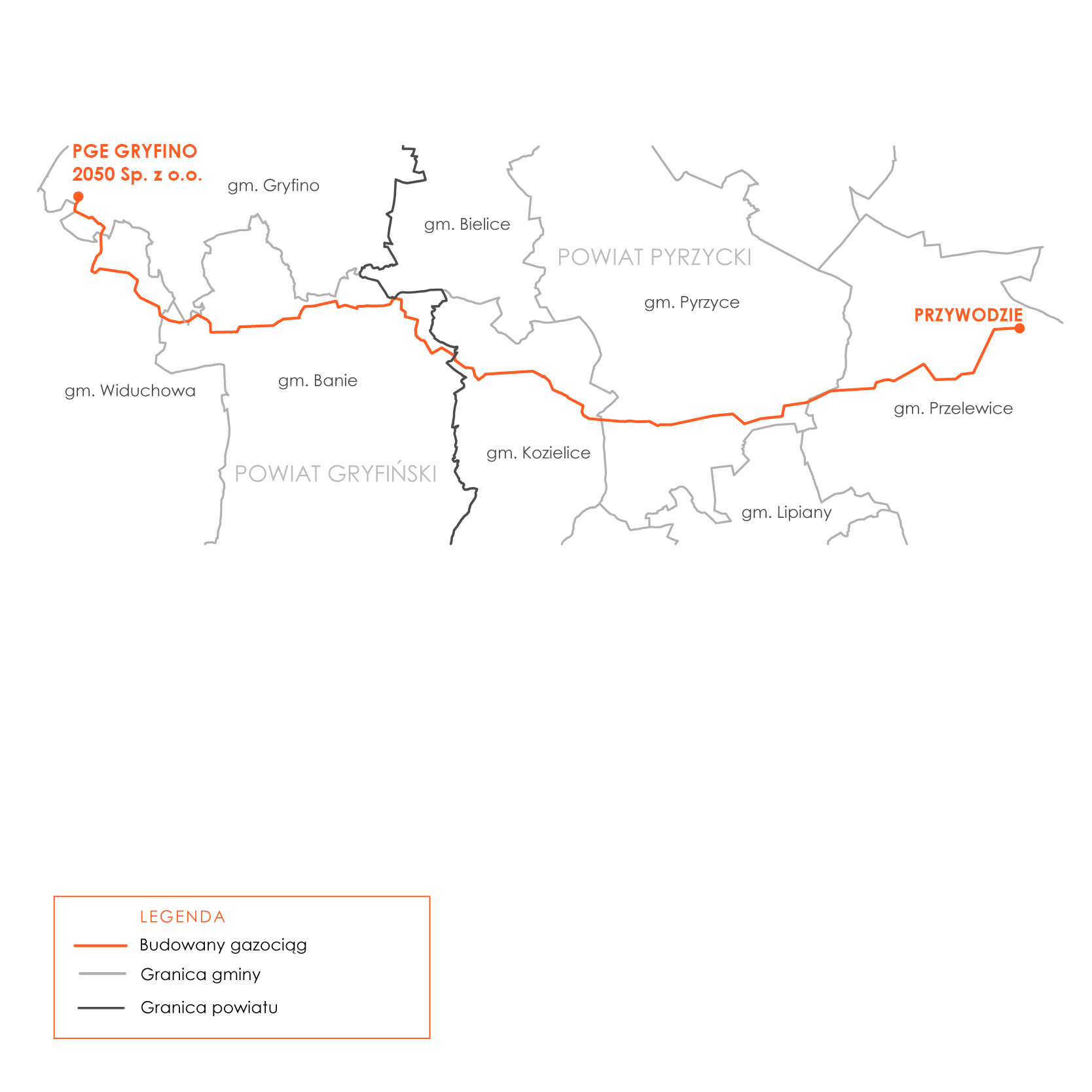 Mapka przedstawiająca przebieg przyłączenia do Elektrowni Dolna Odra