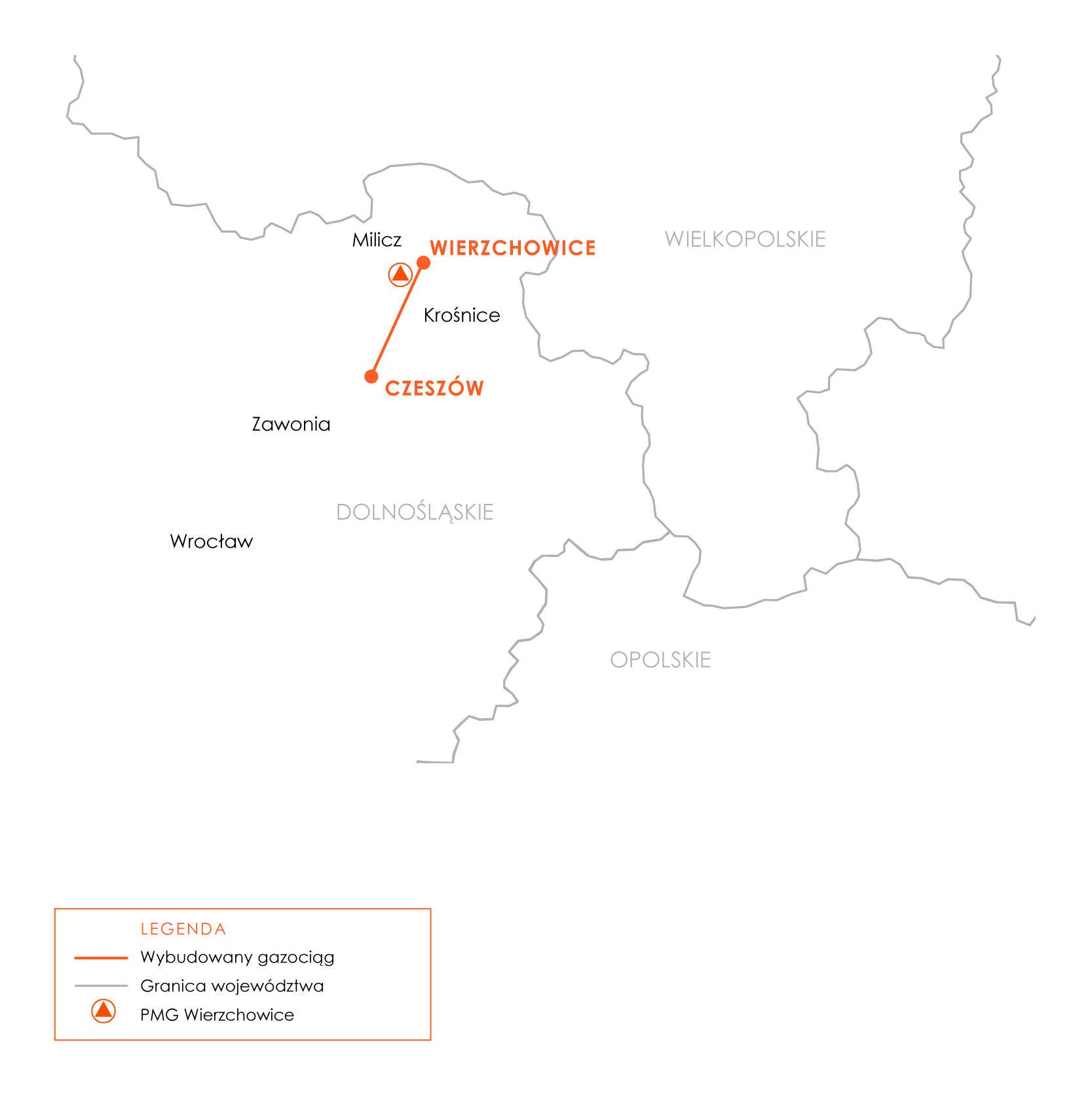 Mapka gazociągu Czeszów-Wierzchowice