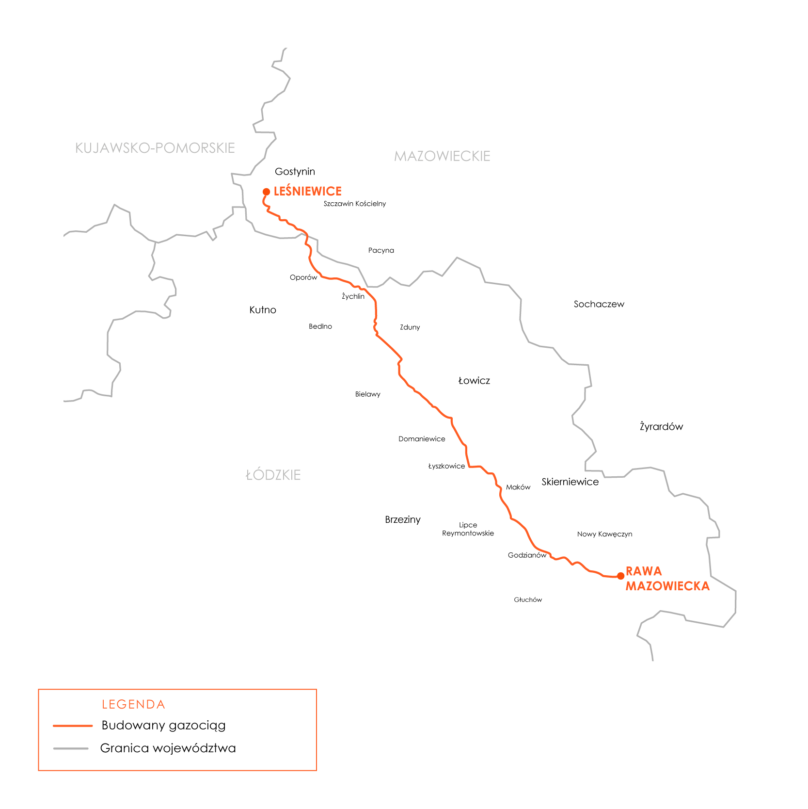 Mapa Leśniewice-Rawa Mazowiecka