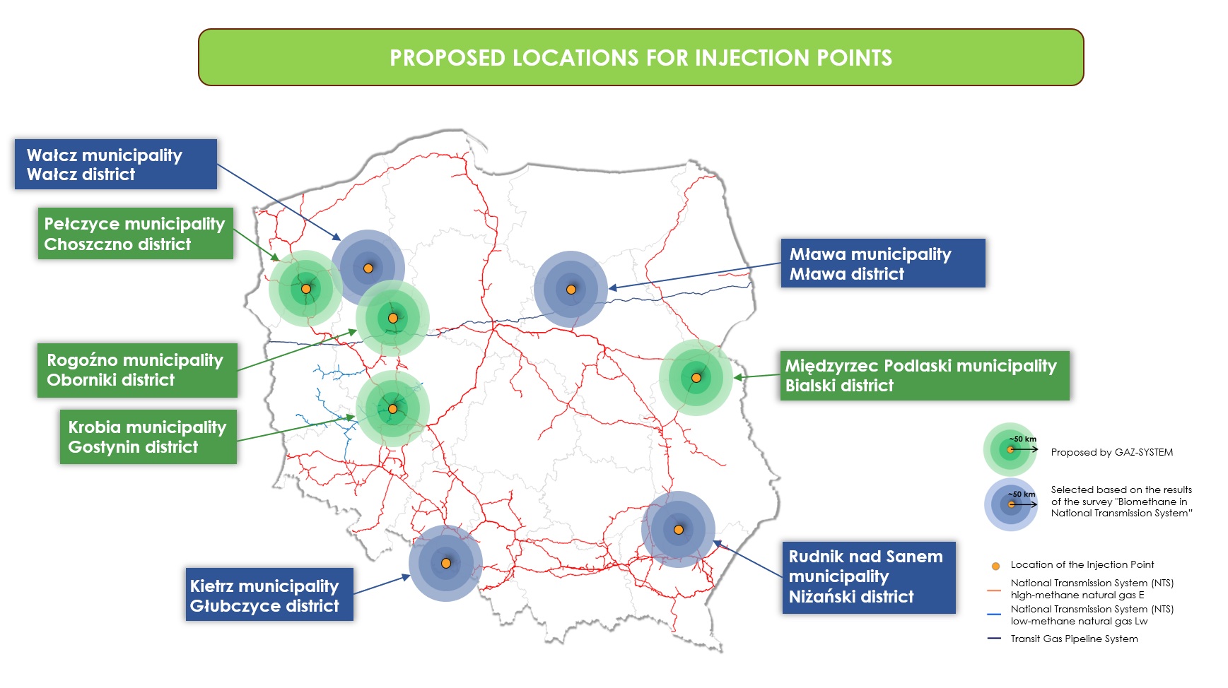 PROPOSED LOCATIONS OF BIOMETHANE CENTRAL INJECTION POINTS