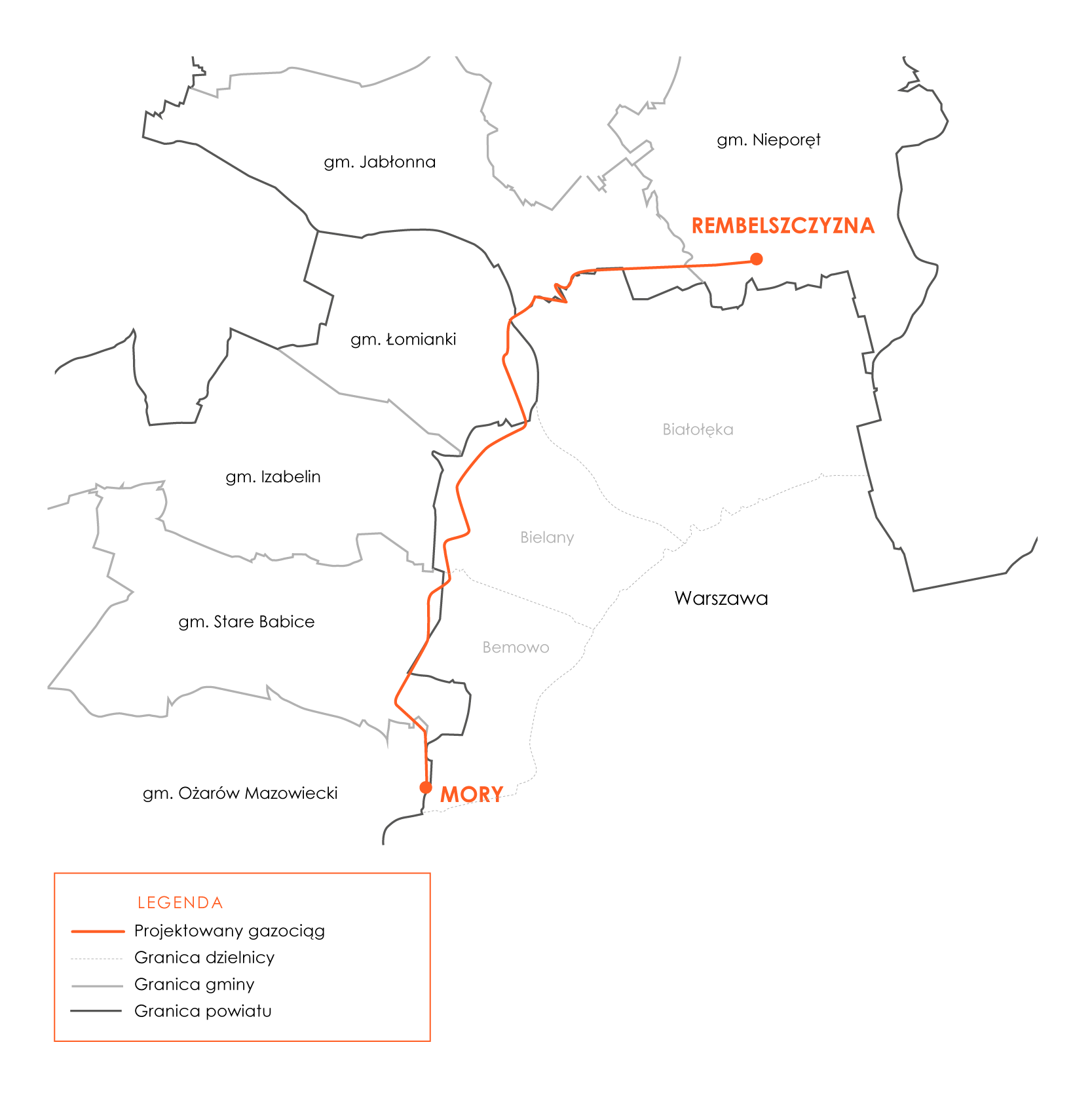 Mapka gazociągu Rembelszczyzna-Mory