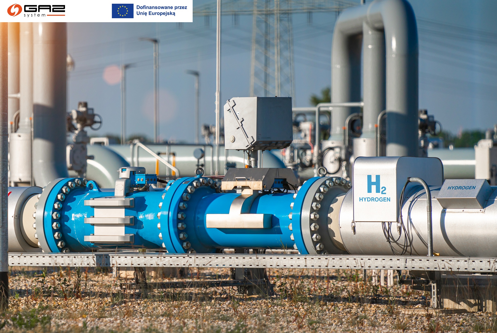 Pomeranian Green Hydrogen - rurociąg do przesyłu wodoru na tle infrastruktury.