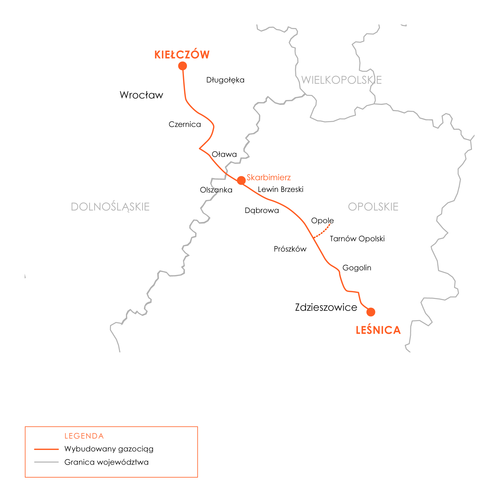 Mapka gazociągu Zdzieszowice-Wrocław